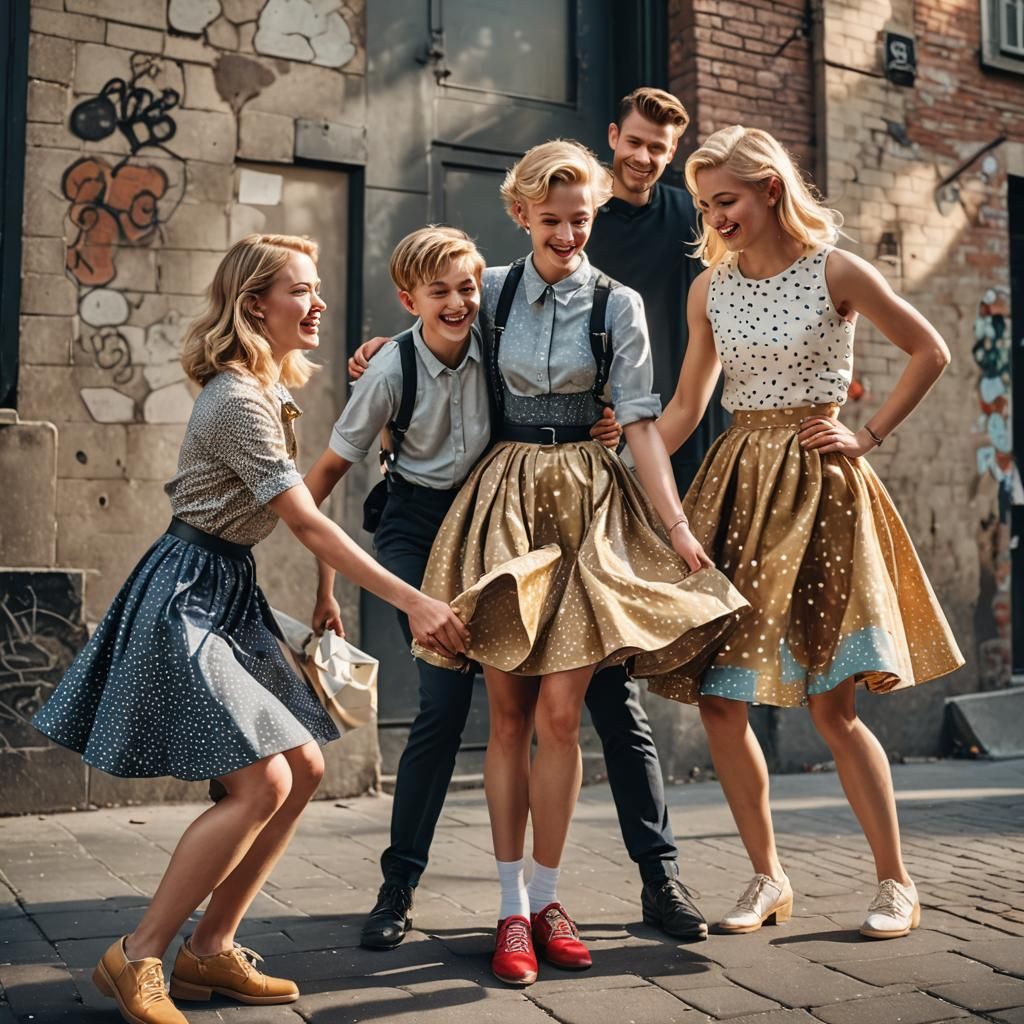 Playful Street Scene in Hyper-Realistic Fashion Photography