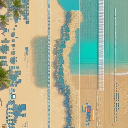 Pixelated Beach with Computer Chip Sand: Digital Pop Art