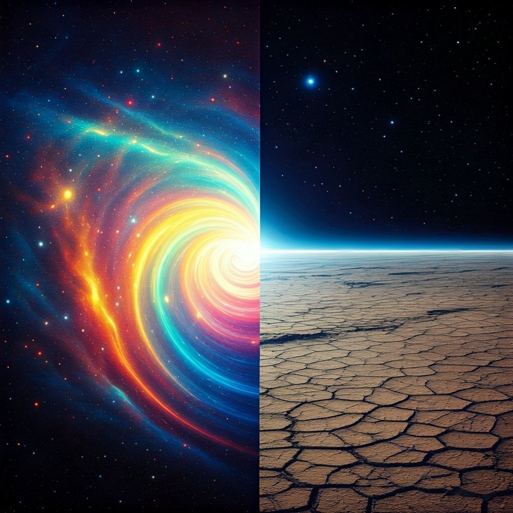 Nebula Meets Barren Planet in Neo-Impressionist Style