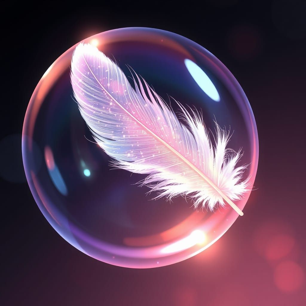 A glittering feather in a bubble