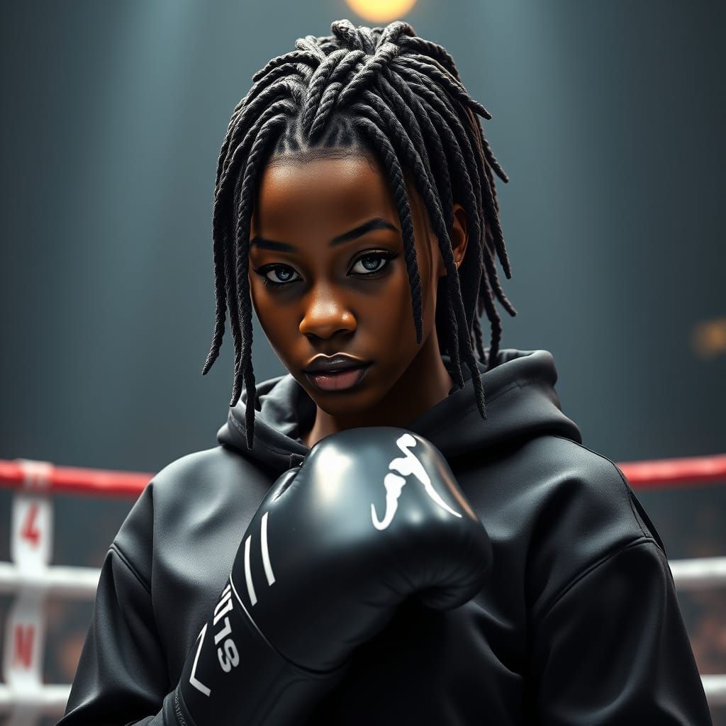 Strong Female Boxer Walks into the Ring in All Black Attire