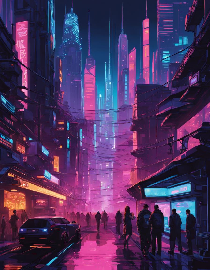 Dazzling Cyberpunk Cityscape at Night