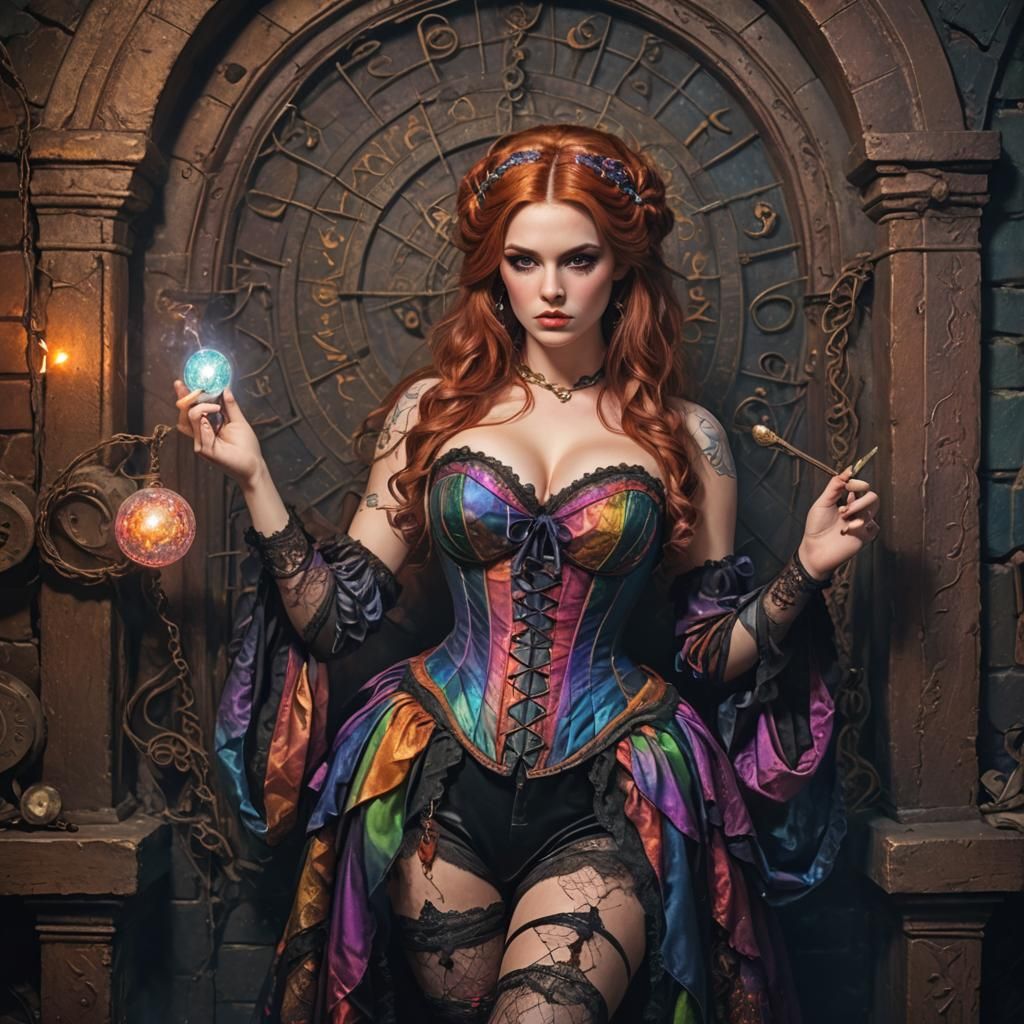 Wizard with Orb in Psychedelic Dungeon