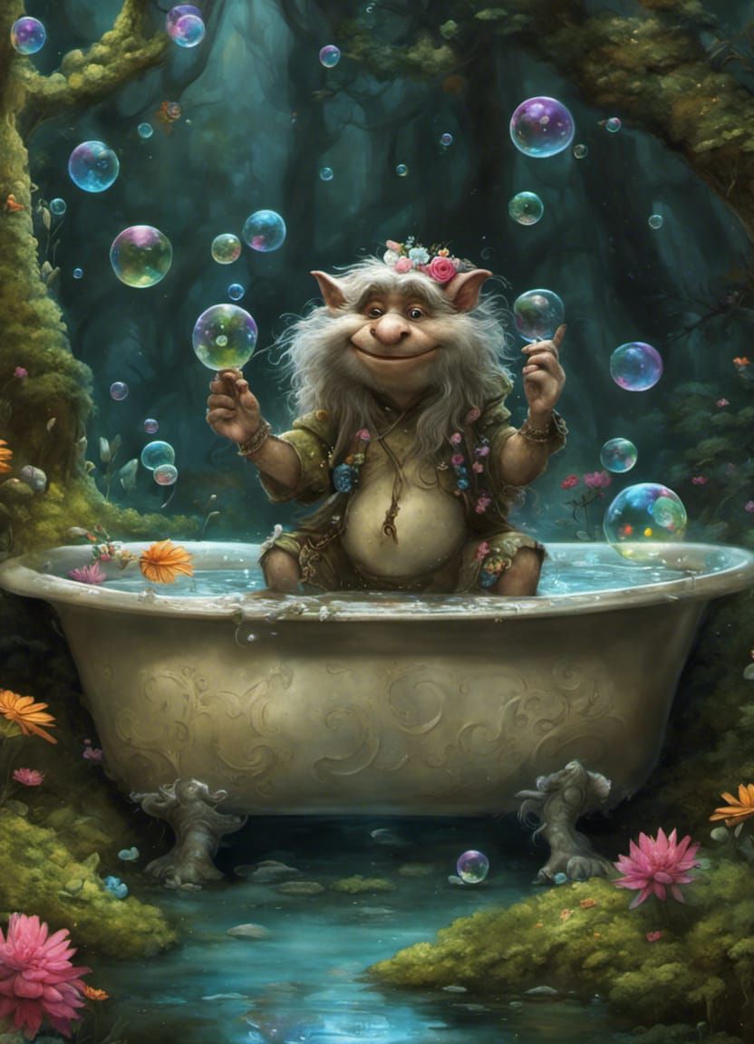 Having fun in bath with soap bubbles