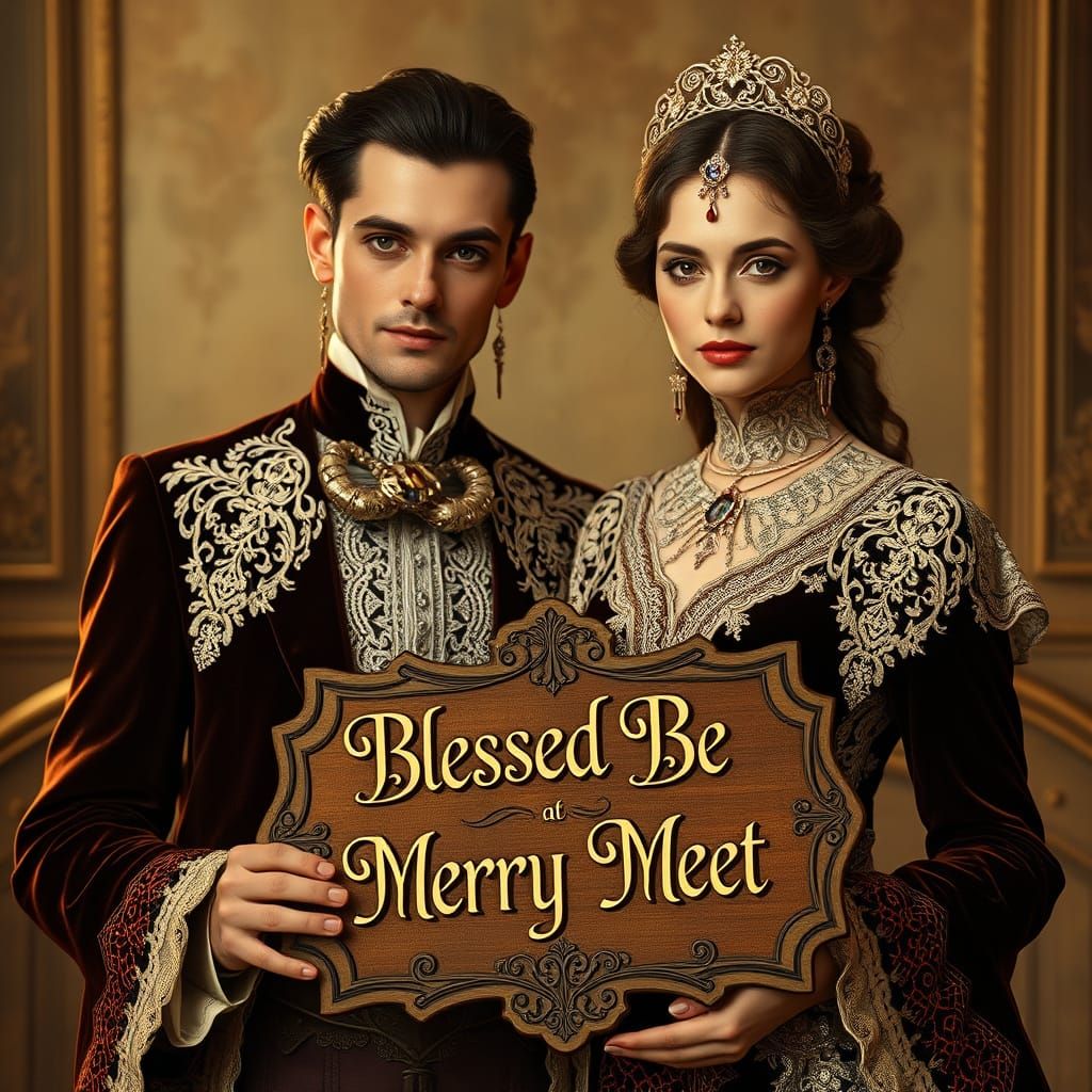 Edwardian Pagan Couple with Blessed Greeting