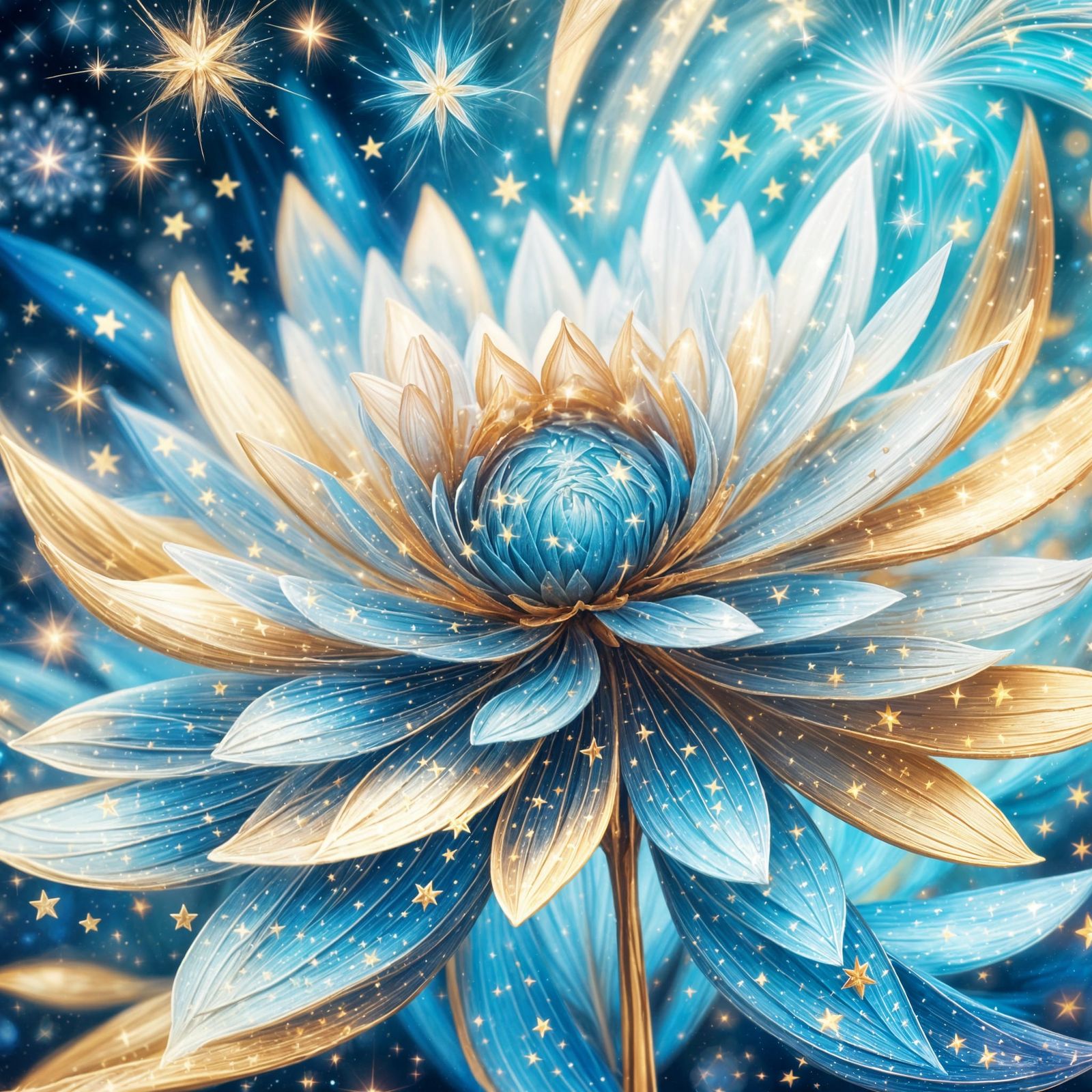 Glowing Cosmic Flower Made of Light and Stars