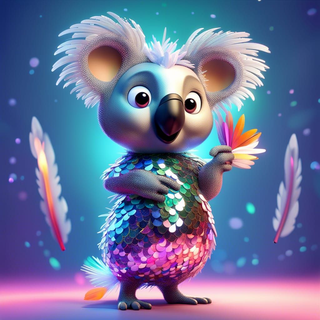 Koala Chicken in Glass Leaf, Pixar-Style