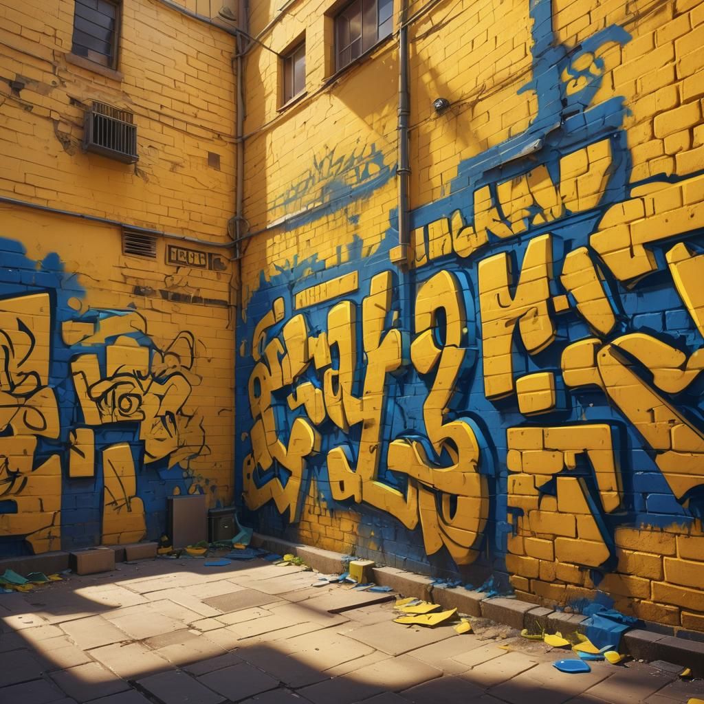 Neon Graffiti in Yellow Alleyway: Concept Art
