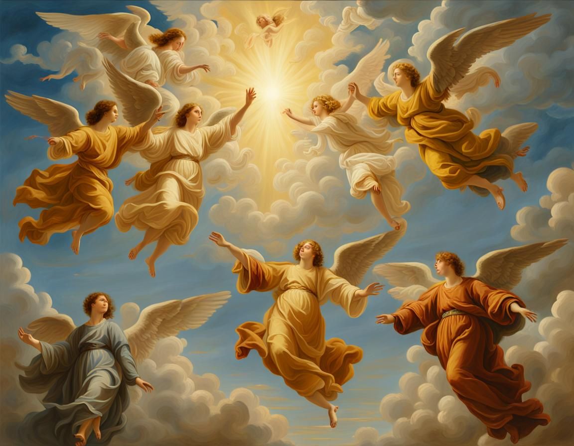 Angels Ascending: Renaissance Oil Painting