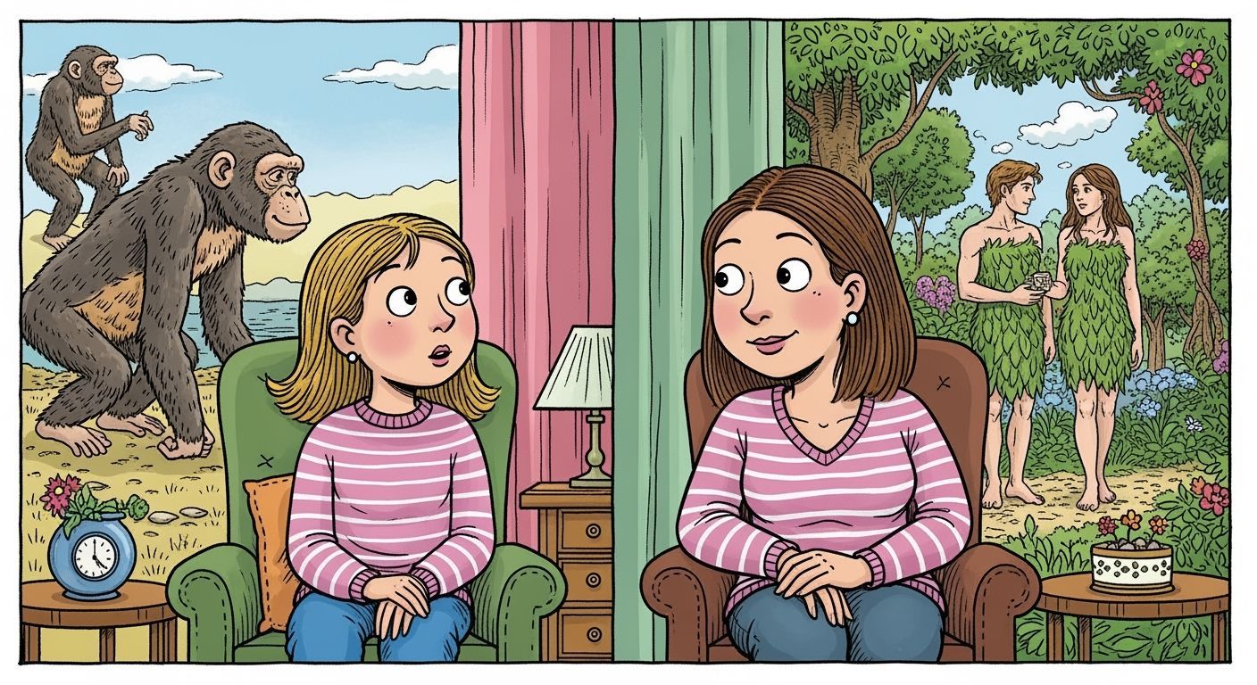 Humorous Illustration: Mother, Daughter, and Origins