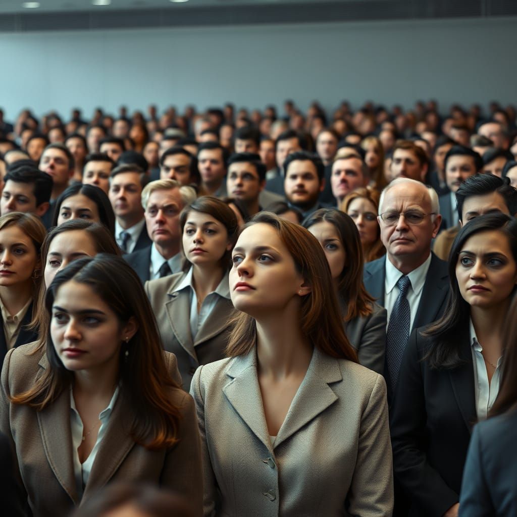 Monochromatic Crowd Scene with One Dissenter