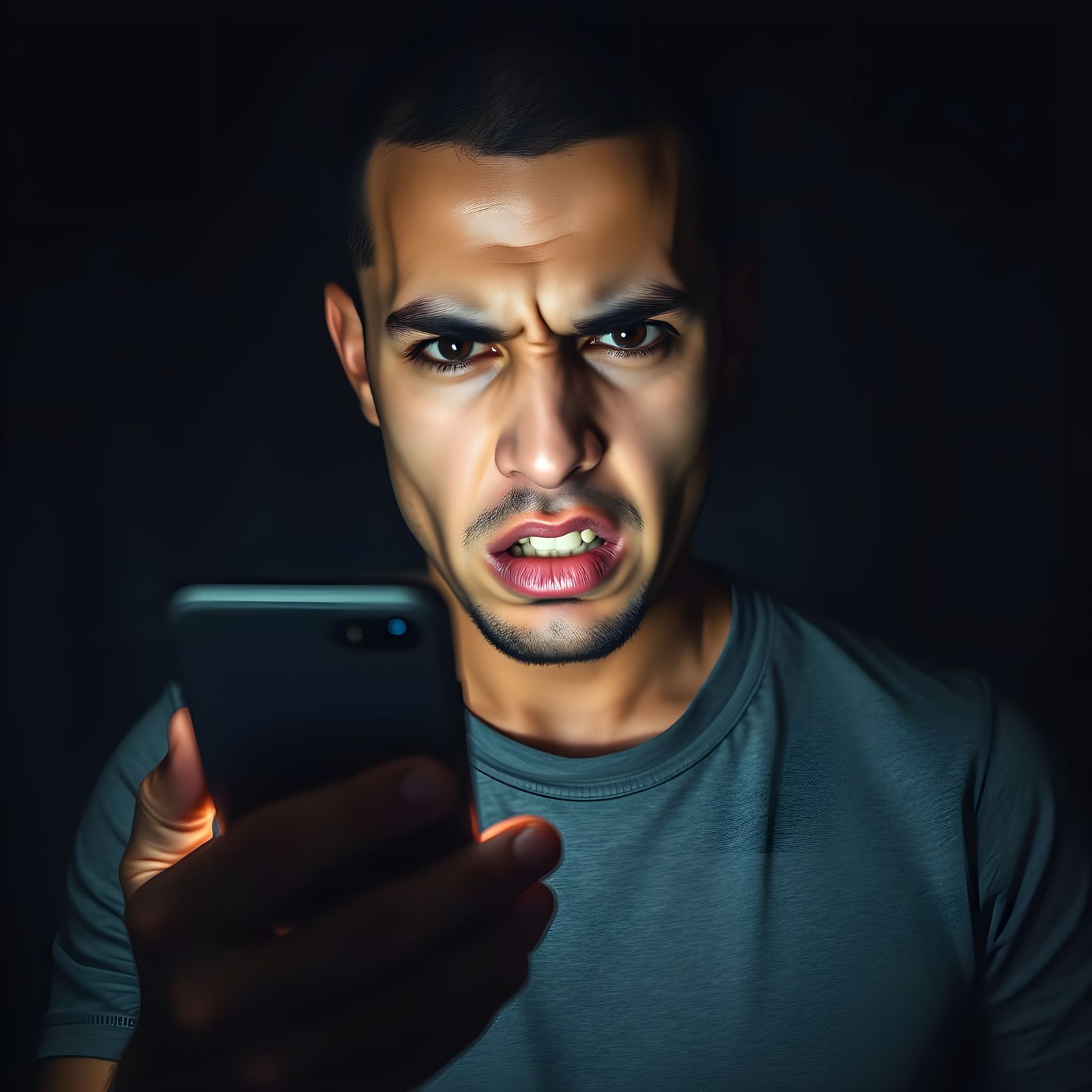 Young Man Reacts in Disgust to Glowing Cell Phone
