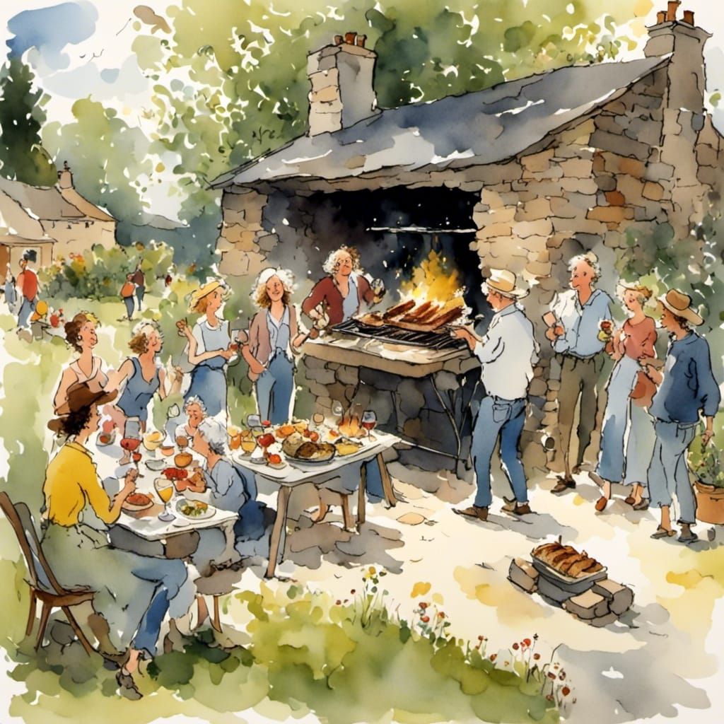 People Enjoying an Outdoor Stone BBQ