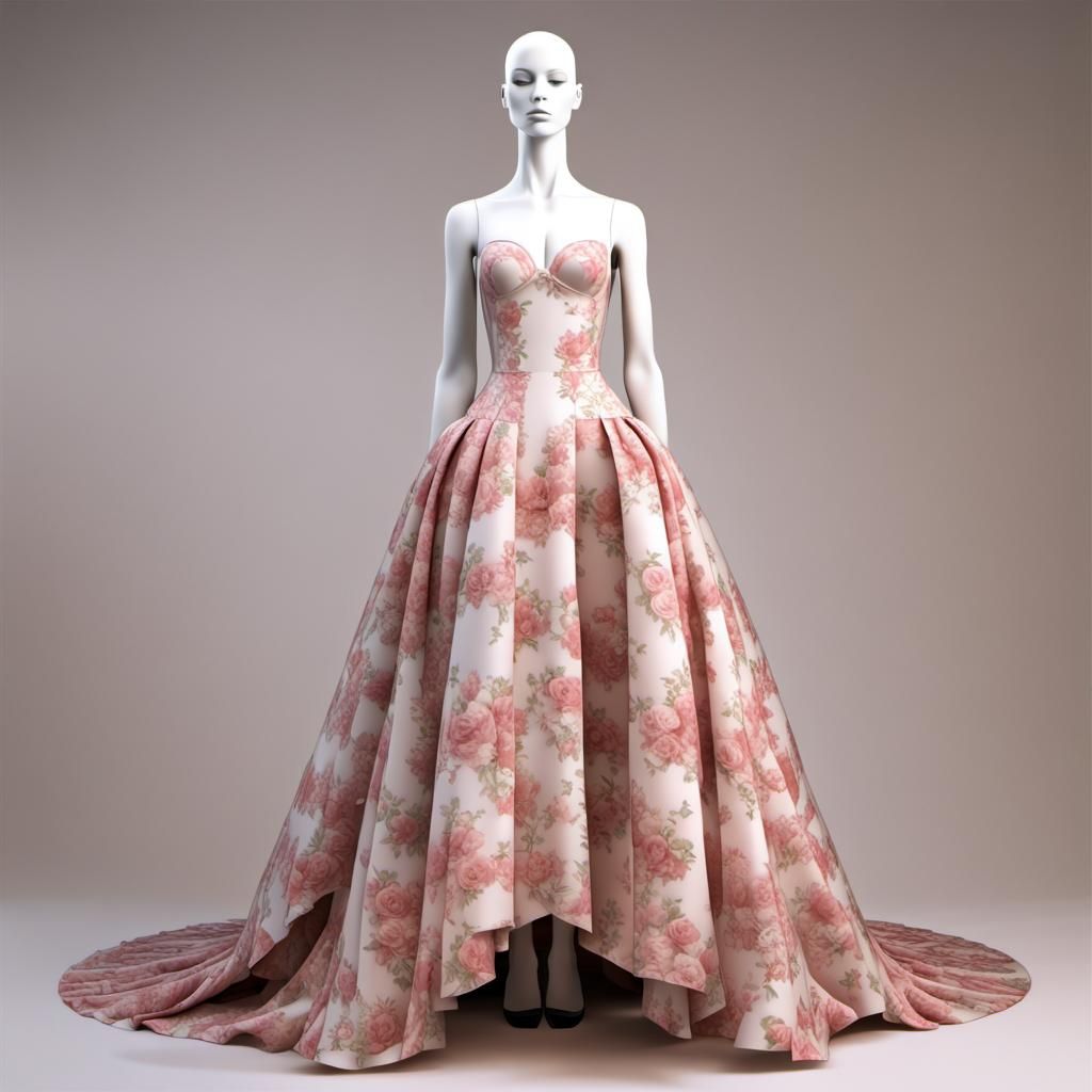 Rose Mannequin in Flowery Dress, Photorealistic Style