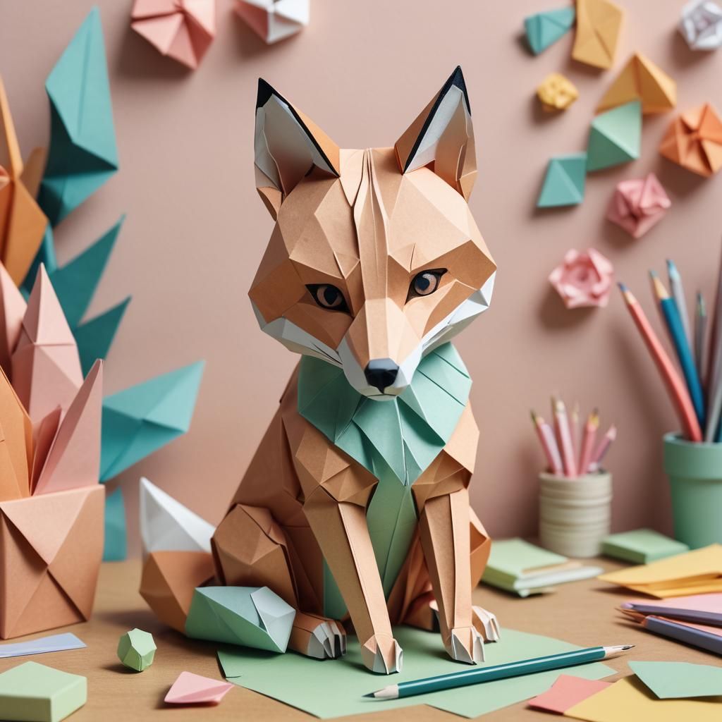 Origami Fox Papercraft with Intricate Details