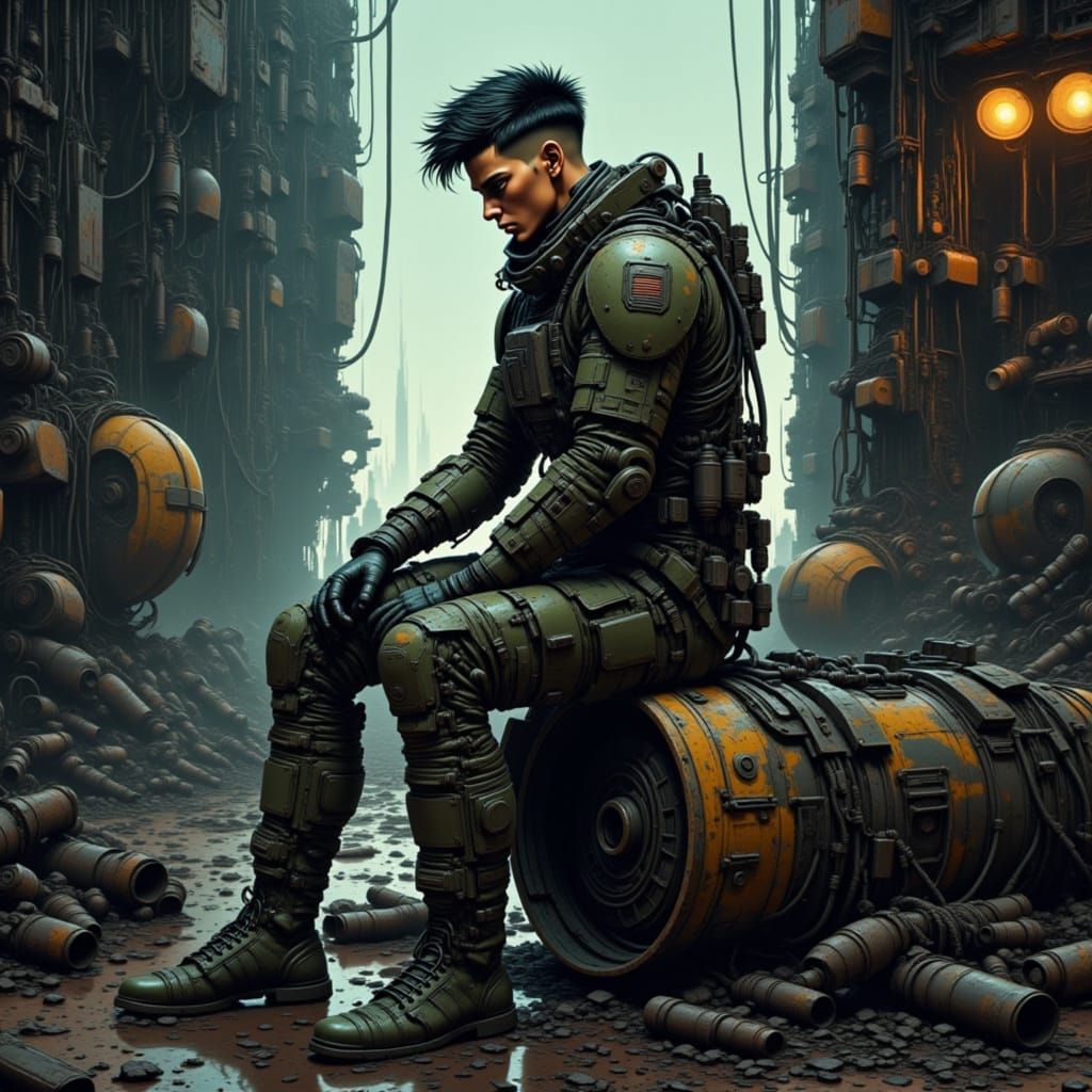 Soldier Portrait in Spaceship Hangar