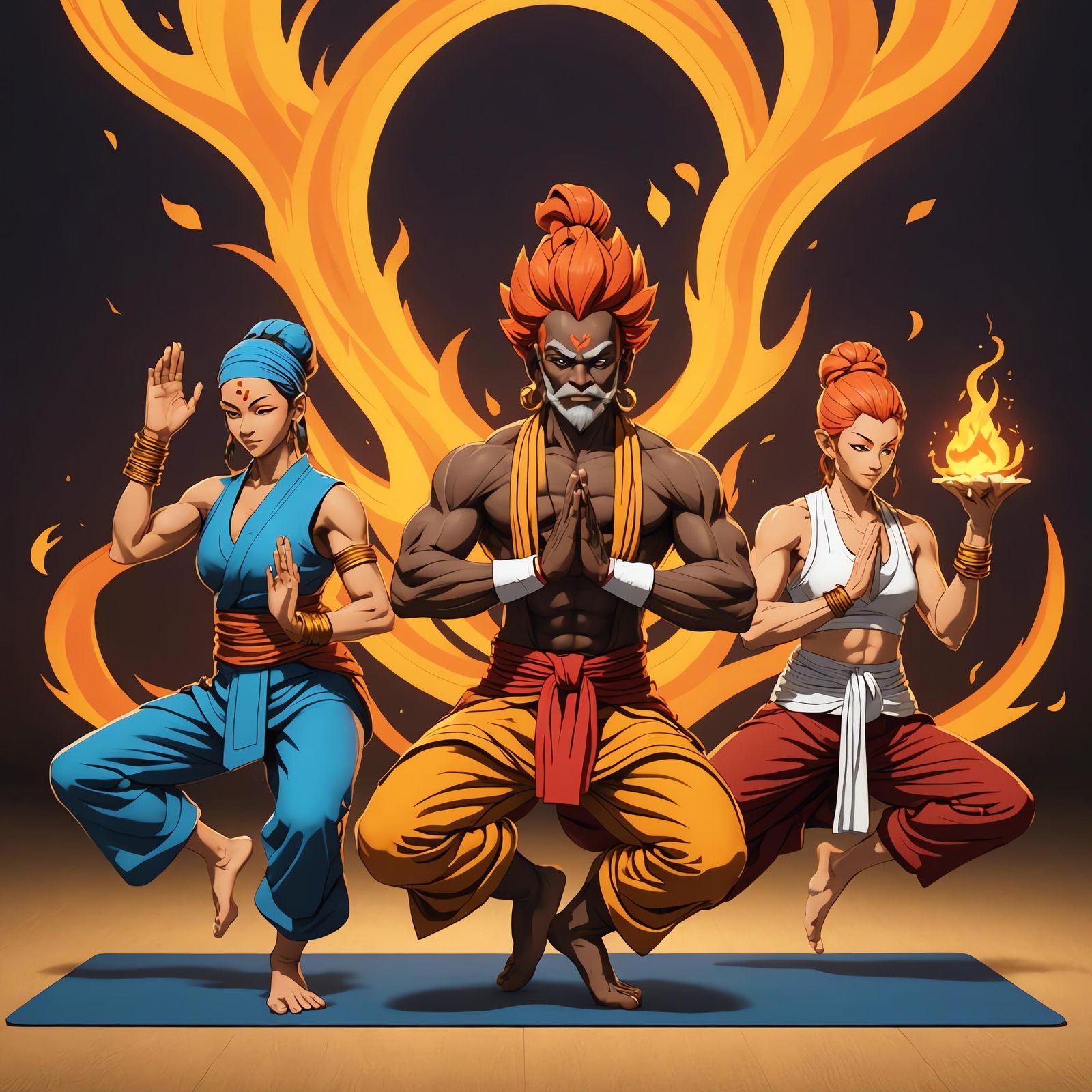 🧘‍♀️🔥🐘 Yoga Flame Dhalsim, Akiman Shoei, SENSEI and Kinu Nishimura