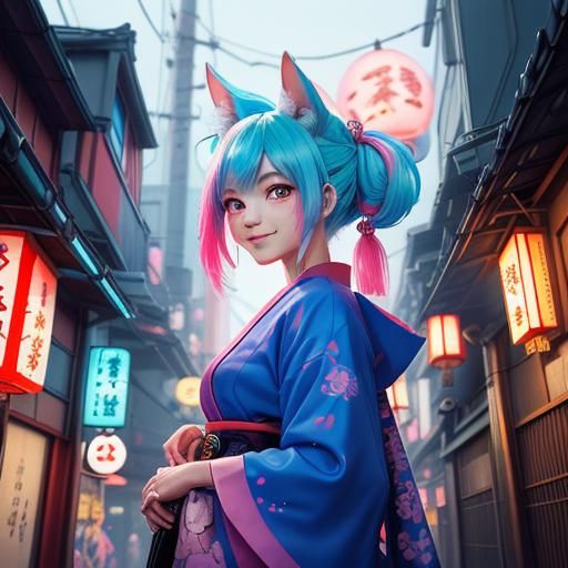 Whimsical Yokai Goddess in Tokyo Alleyway