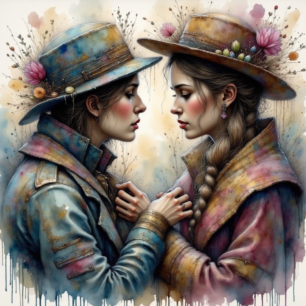 Muted Watercolor Portrait of a Woman in Grief