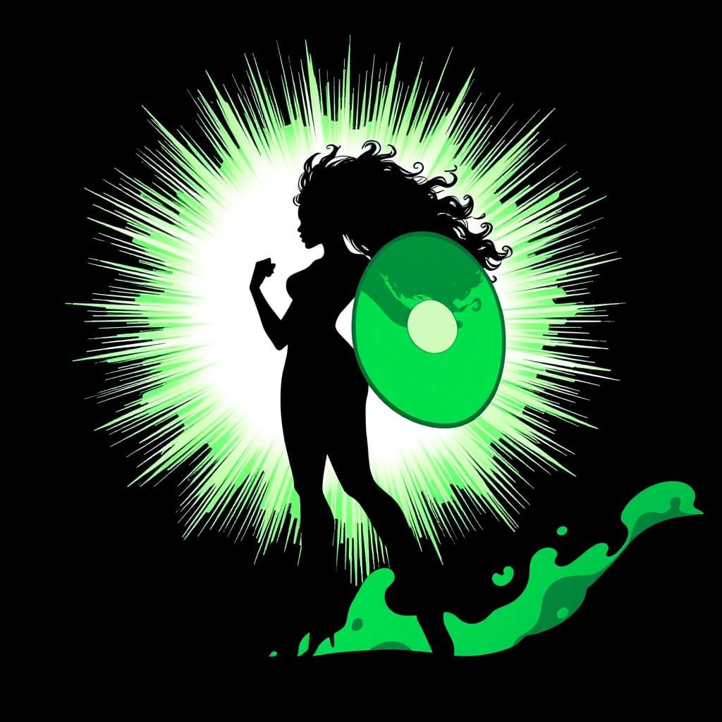 Dynamic Silhouette Art: Woman with Emerald Aura