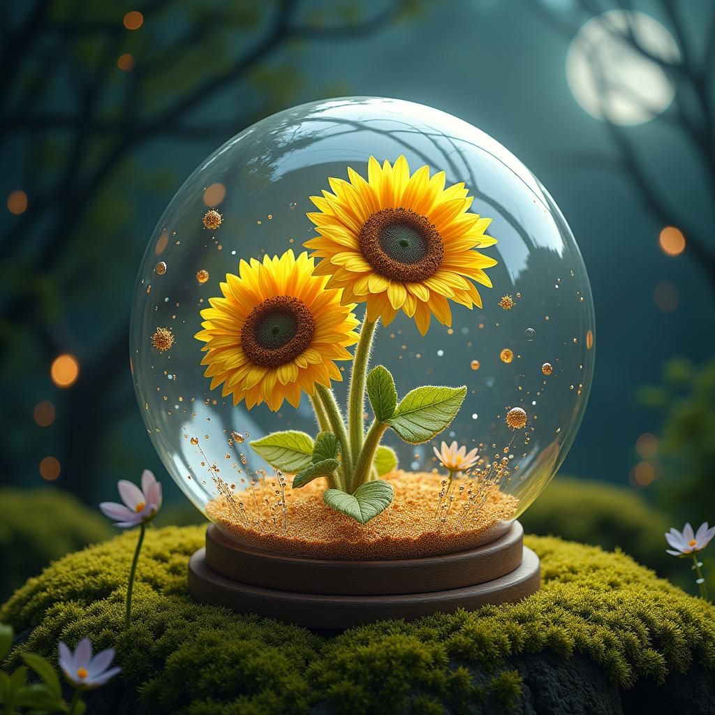 Moonlit Sunflowers in Magical Potion Bottle