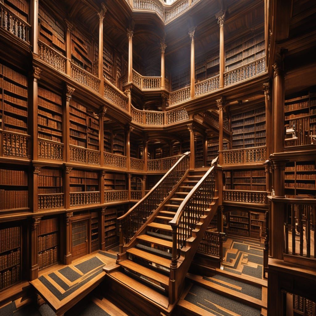 Escher-Inspired Medieval Library Maze