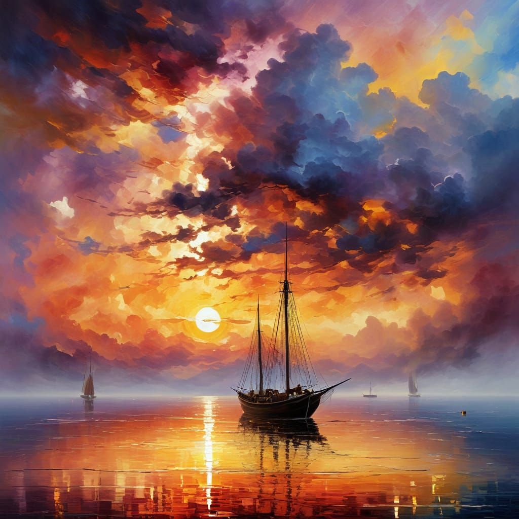 Dissolving Sun on Velvet Horizon: Evocative Image