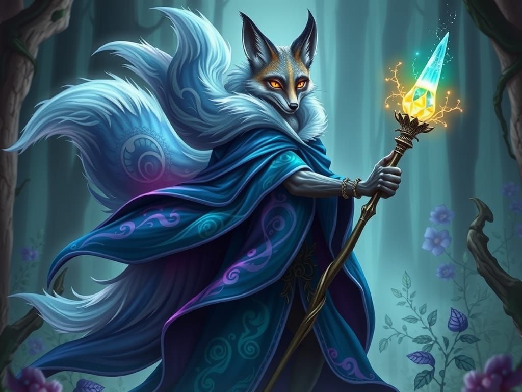 Mystical Fox Sorcerer in Shimmering Cloak