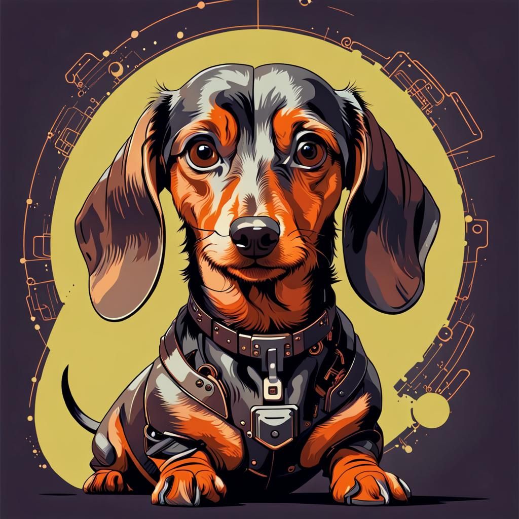 Cyberpunk Dachshund Vector Art in Duotone