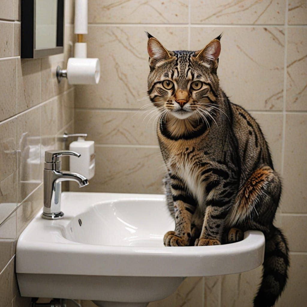 Wildcat Caught in a Humorous Washroom Scene