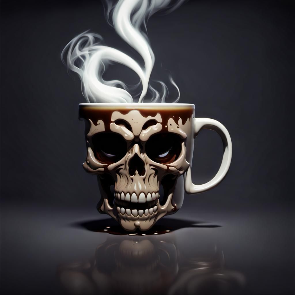 Skull Coffee Cup: Sinister Digital Art