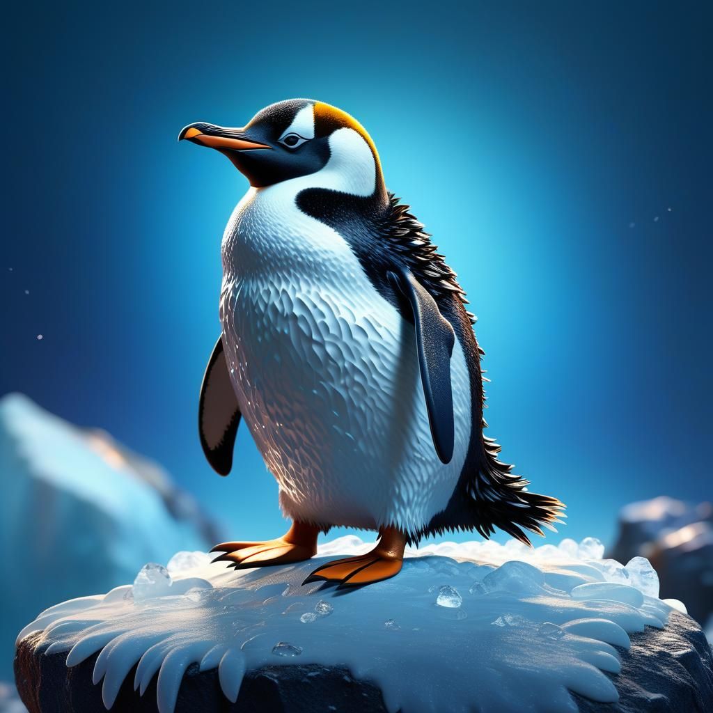 Hyperrealistic Penguin Concept Art in 3D Style