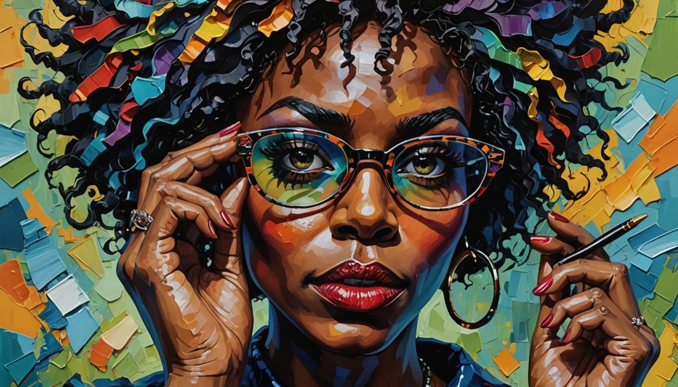 Inquisitive Woman in Colorful Impasto Pop Art