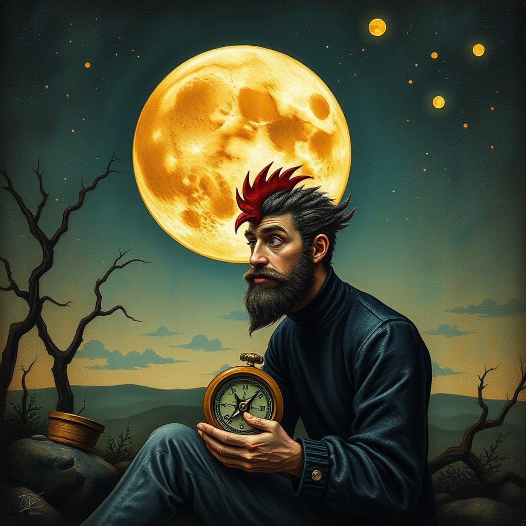 Resilient Time Traveler in Whimsical Moonlit Forest