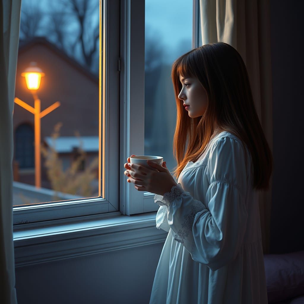 Serene Nighttime Moment in Fantastical Bedroom Setting