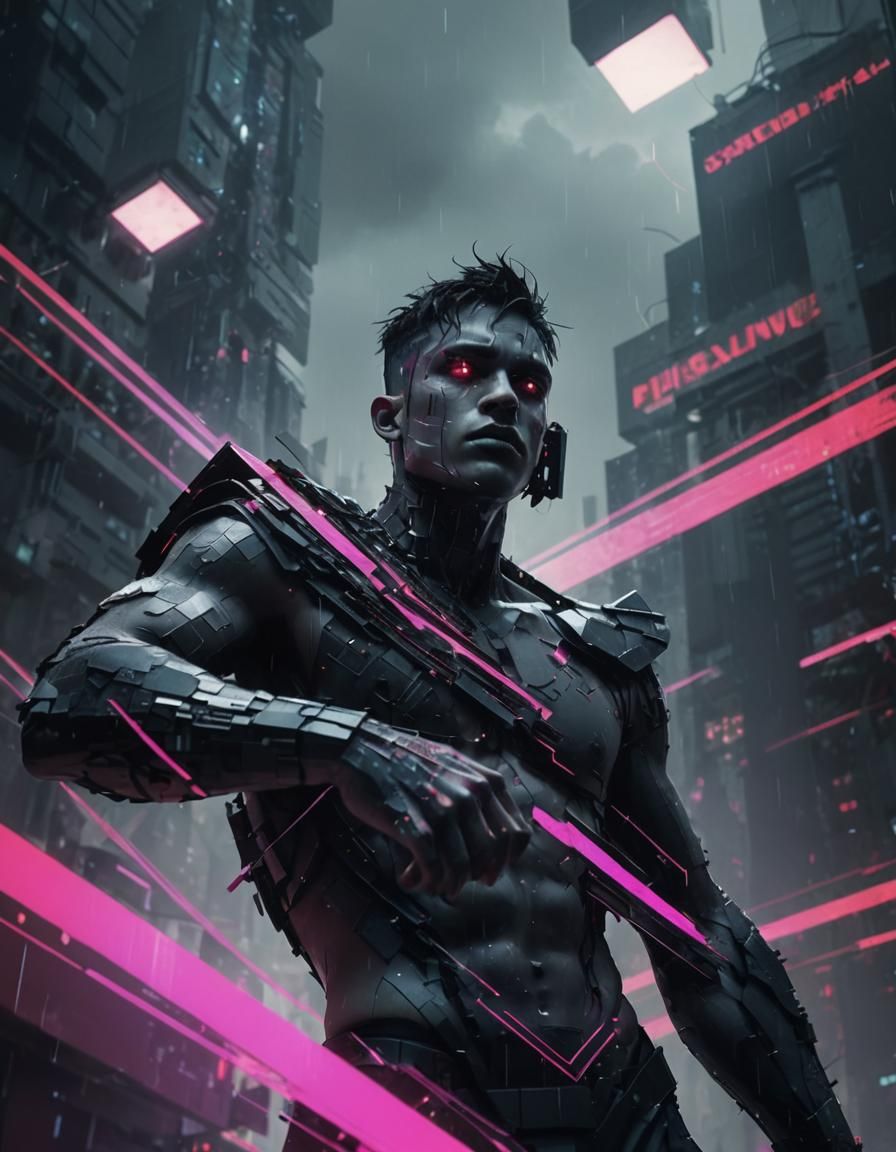 Glitched Neofuturistic Fashion in Cyberpunk Style