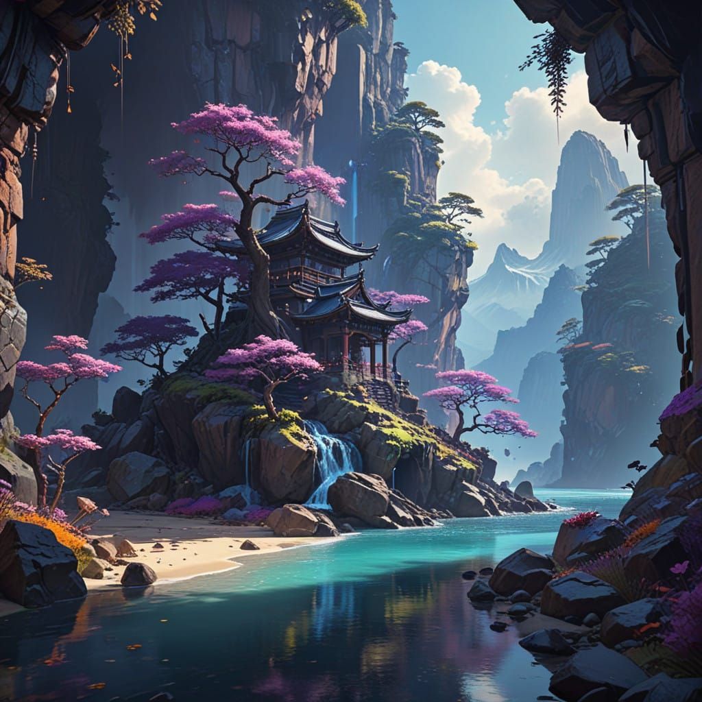 Surreal 3D Anime Scene with Gradient Background and Intricat...