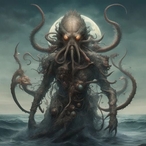 Lovecraftian Fishman Masterpiece in Dark Fantasy Style