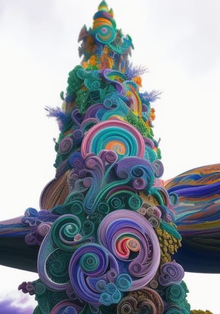 Rainbow Swirl Clouds Concept Art in Neon Style