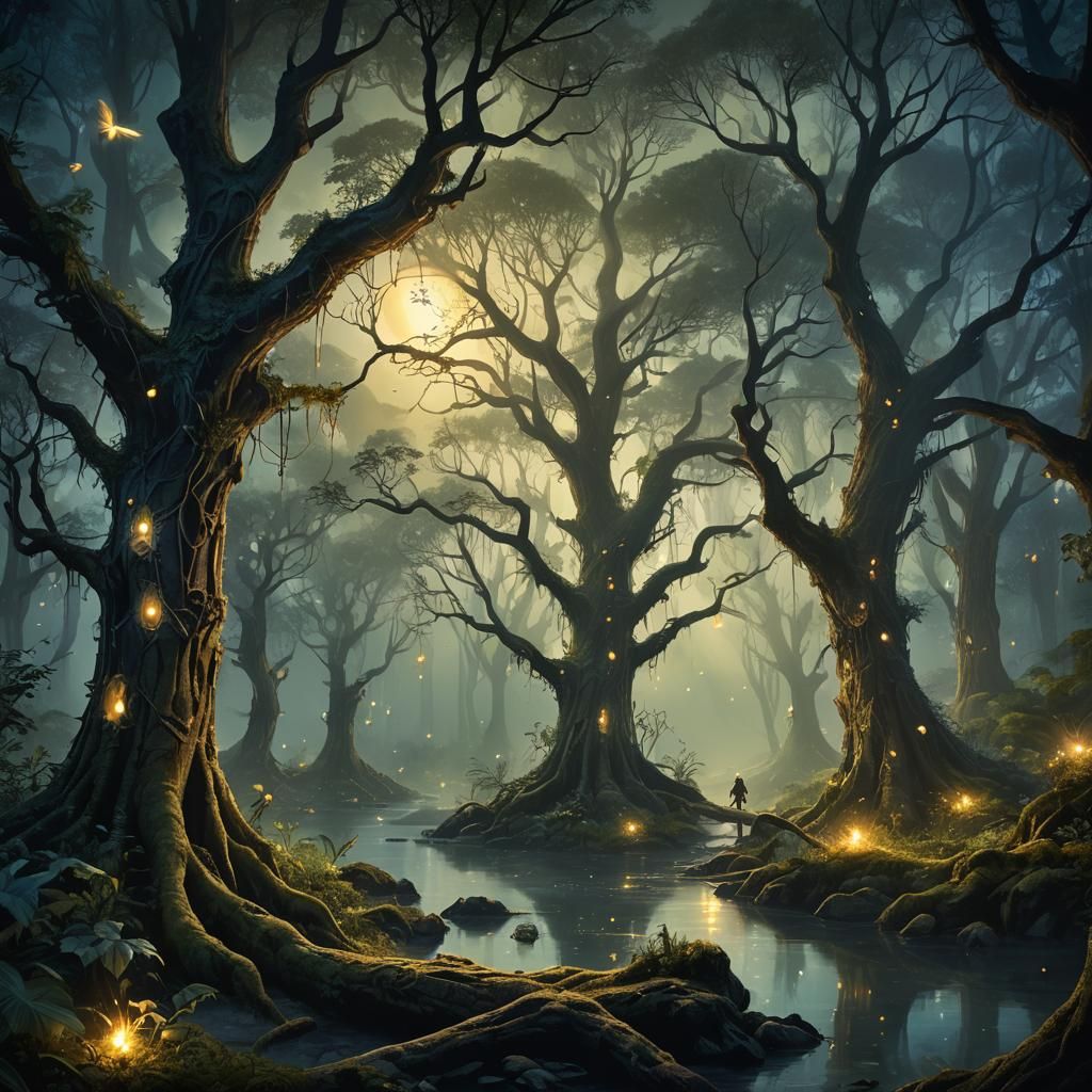 Enchanted Forest: A Mystical Moonlight Scene