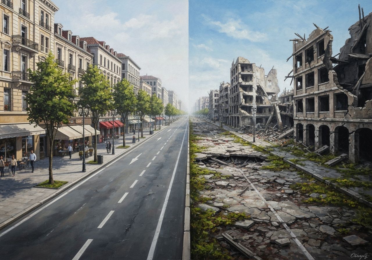 Contrasting Cityscape in Oil Painting Style