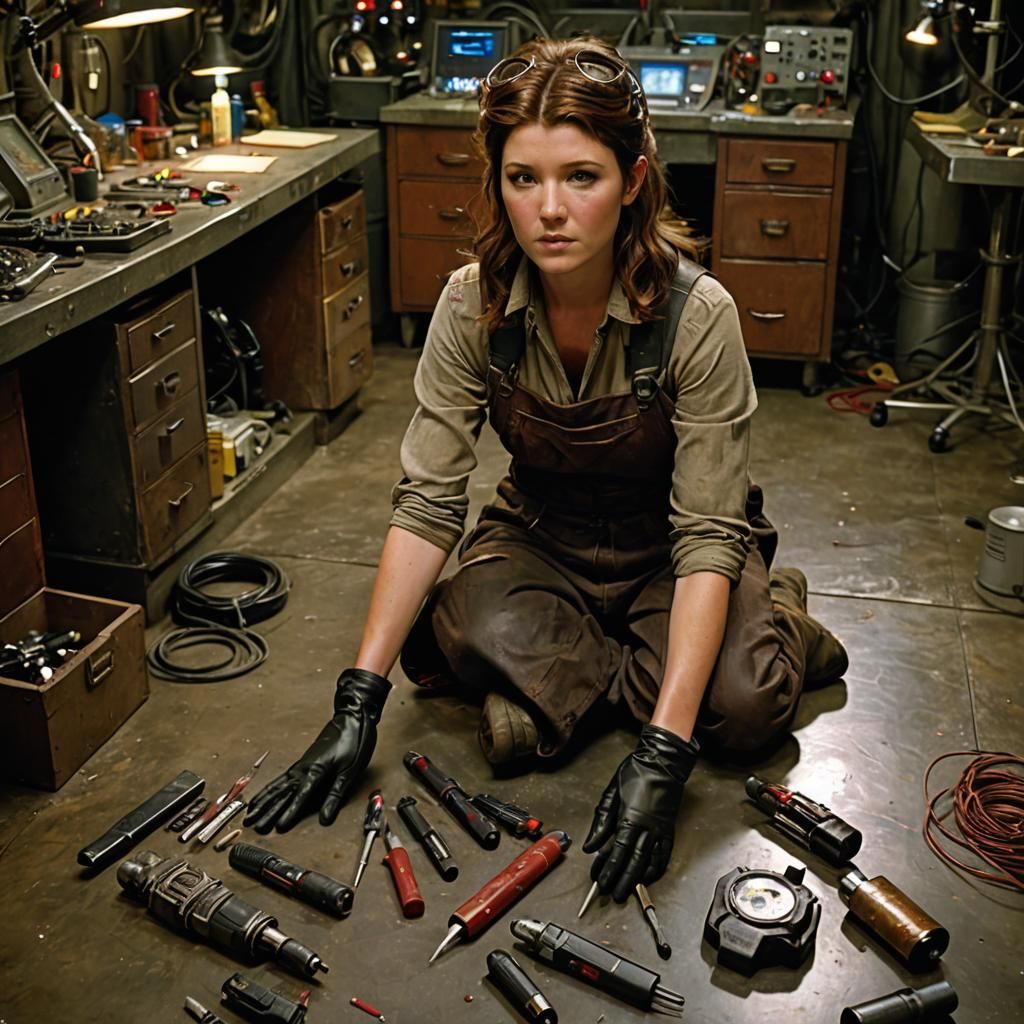 Jewel Staite as Mechanic in Starship Engine Room