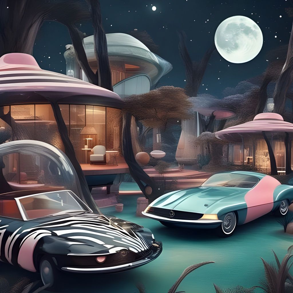 Retrofuturistic Mashup: Cars, Moon, Zebras, and More