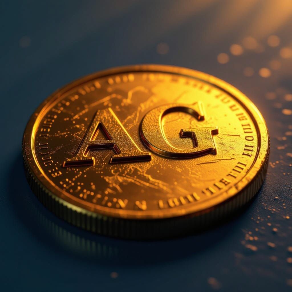 Hyperrealistic Gold Coin with AG Letters in Futuristic Style