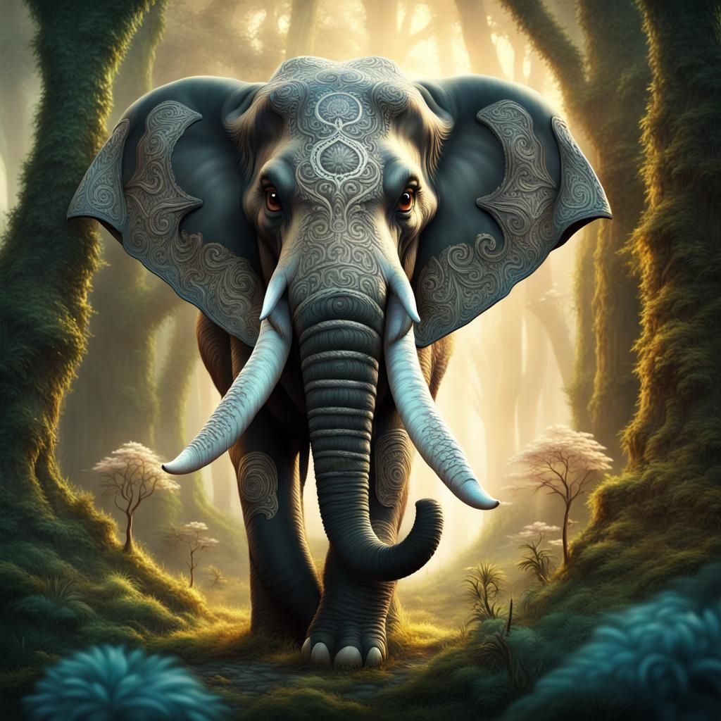 Ornate Elephant in Enchanted Forest Fantasy