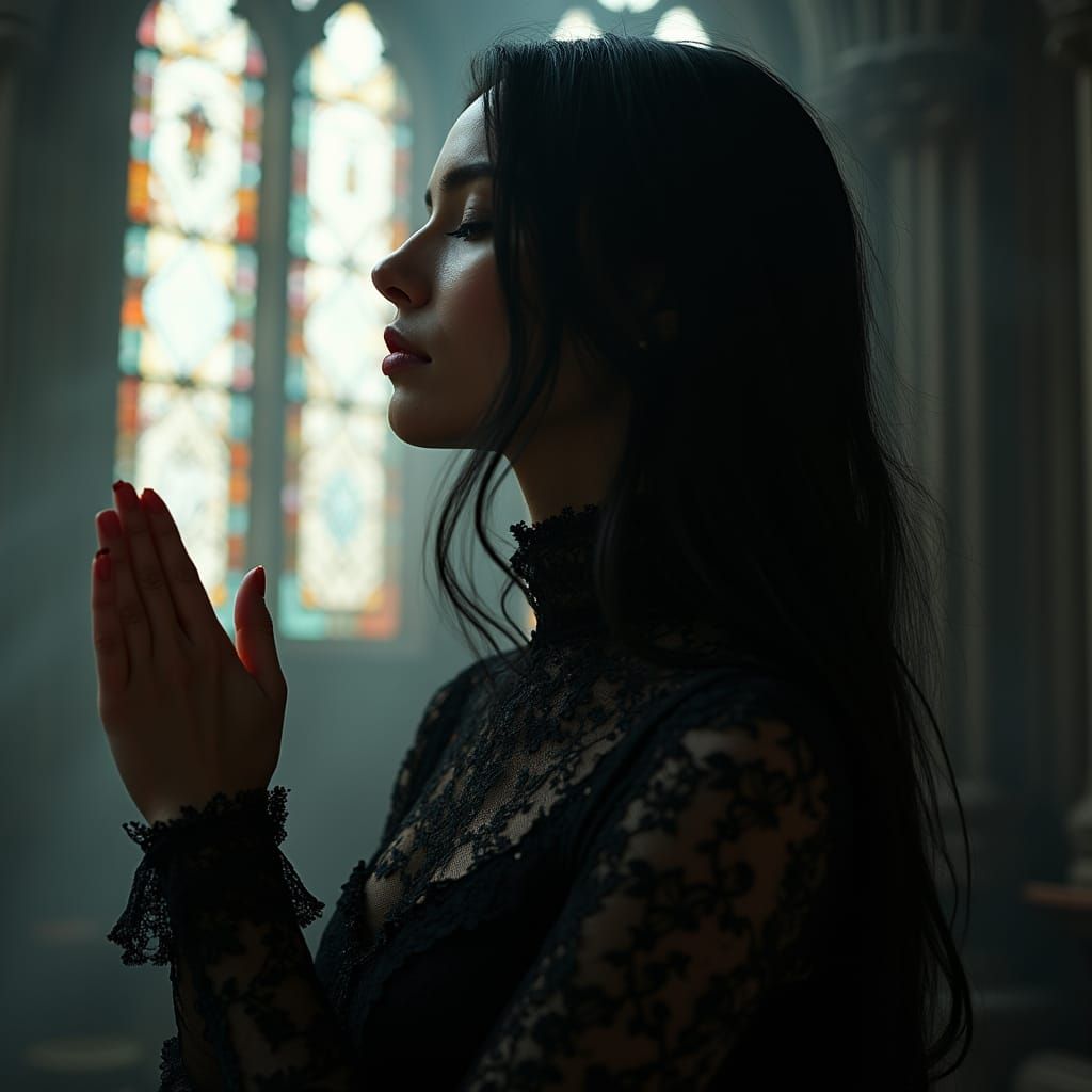 Ethereal Gothic Beauty in Cathedral Haze