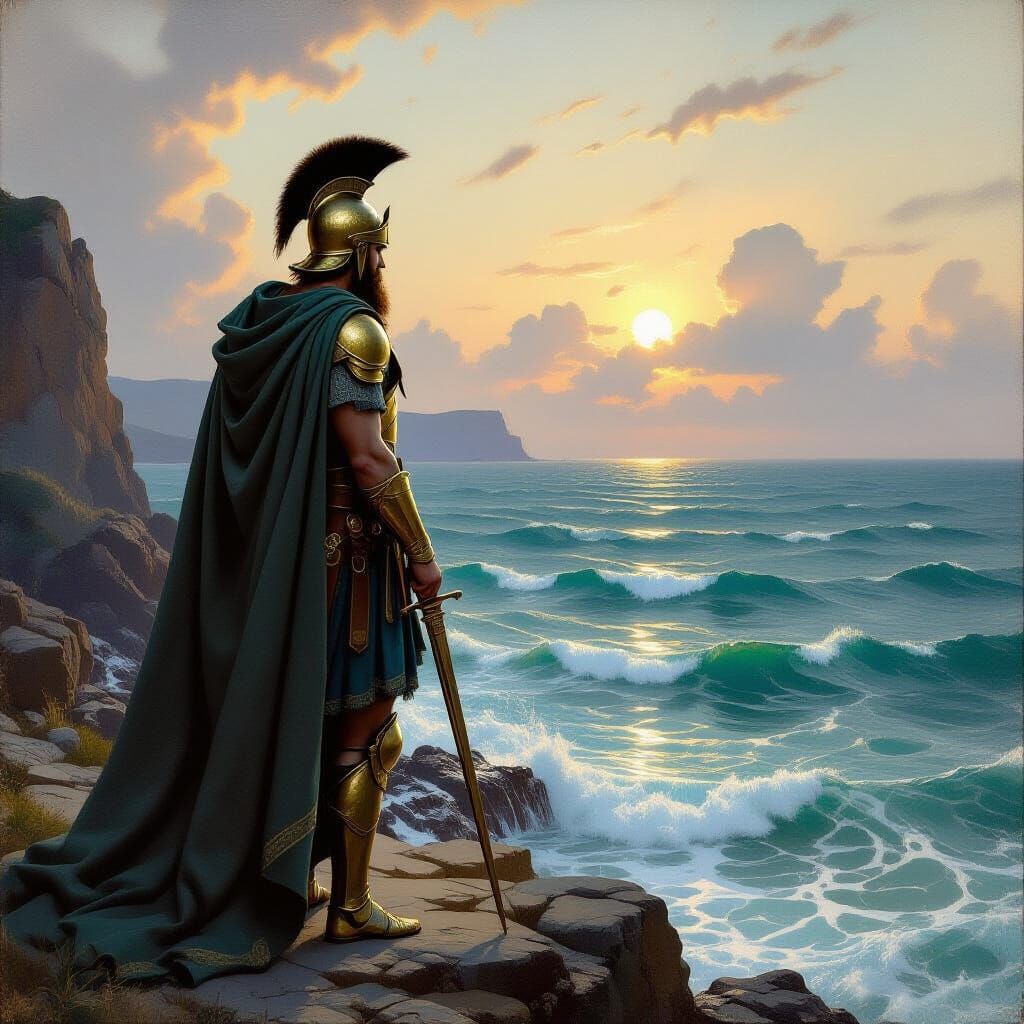 King Ulysses on a Rugged Coastline in Romantic Style