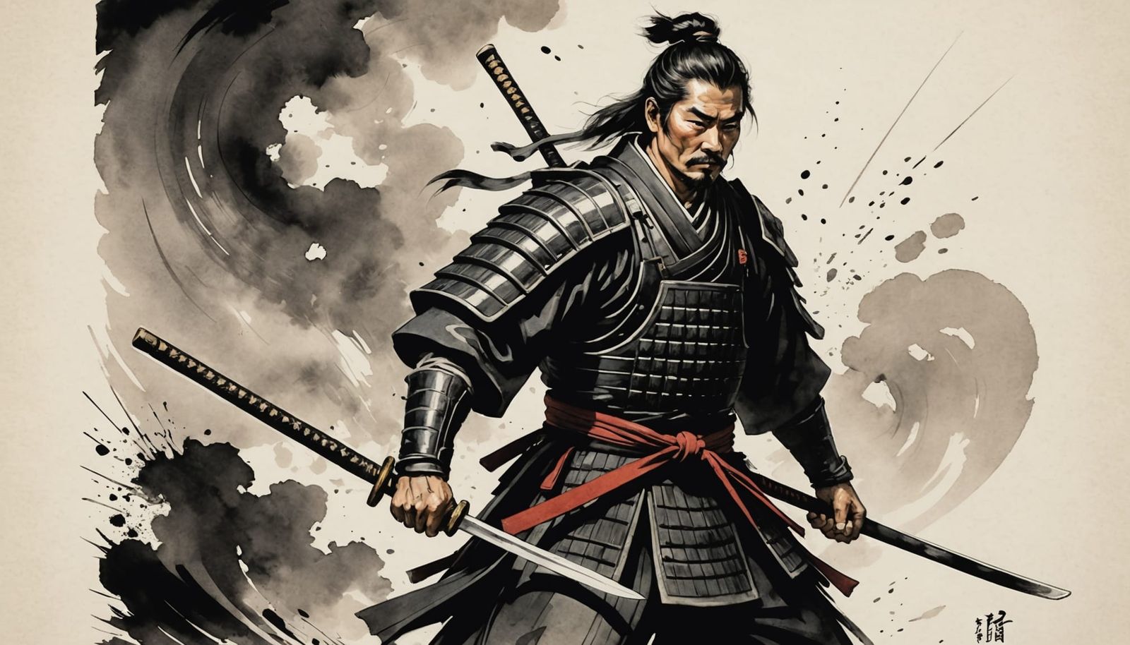 Stoic Samurai in Sumi-e Battle