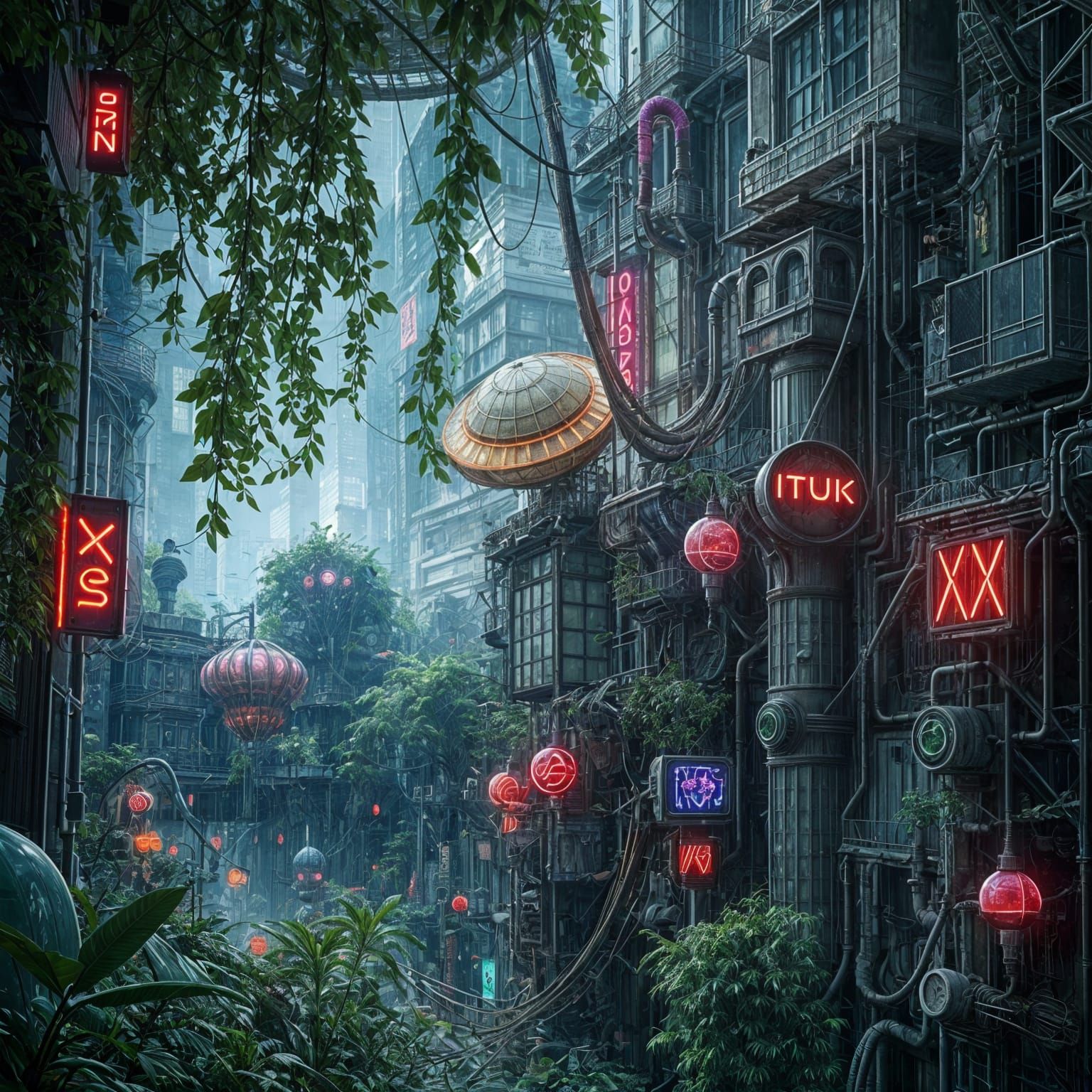 Cyberpunk Ecosystem of Photosynthetic Cities