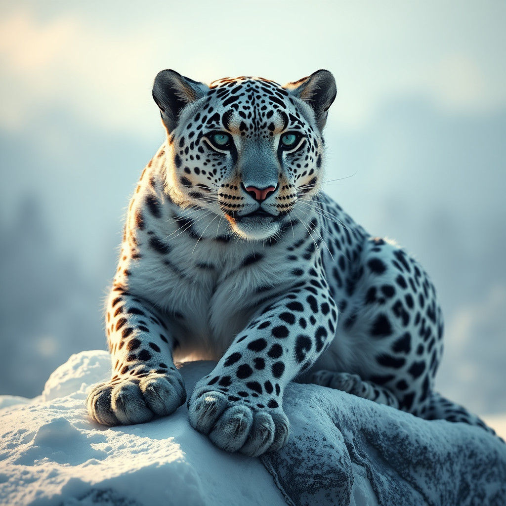 Snow Leopard Posing: Detailed Matte Painting